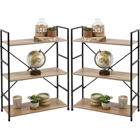 2 Scaffali libreria metallo e legno a 3 Ripiani Stile Urban - Misura 58x24x80 cm - Scaffalatura con struttura in Metallo e ripiani Legno MDF (1/5)