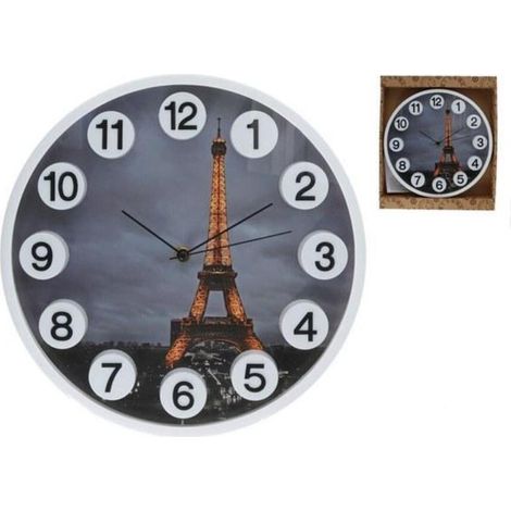 reloj de pared con numeros 3d y torre eiffel diametro 30 cms.