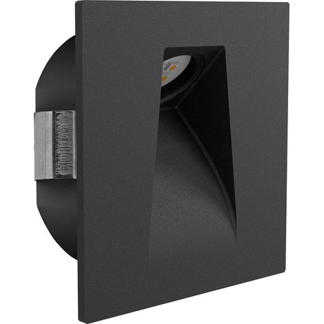 1 Spot LED encastrable, Noir, 8 cm, Blanc chaud, Pour mur et escalier (1/4)