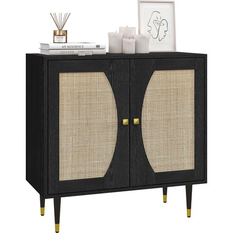 Buffet de Cuisine Design Bohème 80 x 38 x 79 cm Noir (1/5)