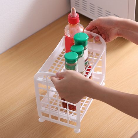 Shower Caddy - Plastic Double-layer Bathroom Organizer Rack - Self-adhesive Wall-mounted Storage Shelf - 21.5 x 14 x 20 cm - White