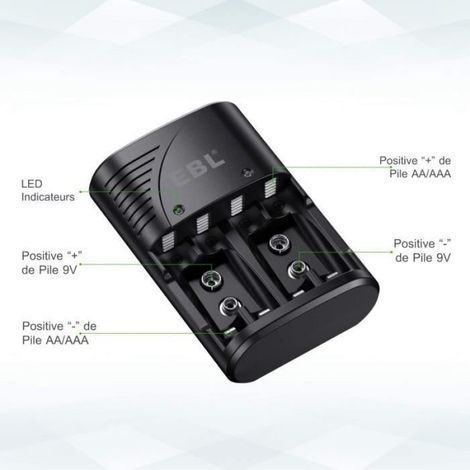 Universel Chargeur de Piles AA-AAA-9V, Rapide Chargeur 6802 pour AA-AAA NI-MH ou 9V Piles Rechargeables avec Indicateur LED (1/4)