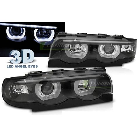 Paire de feux phares BMW serie 7 E38 94-01 angel eyes Led noir-31514169 (1/4)