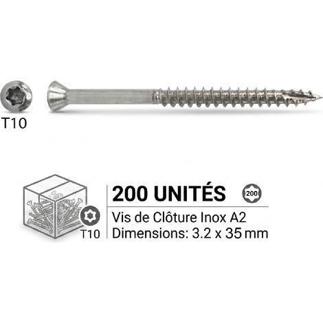 Boîte de 200 vis de clôture inox A2 3,2 × 35 mm avec embout (1/5)