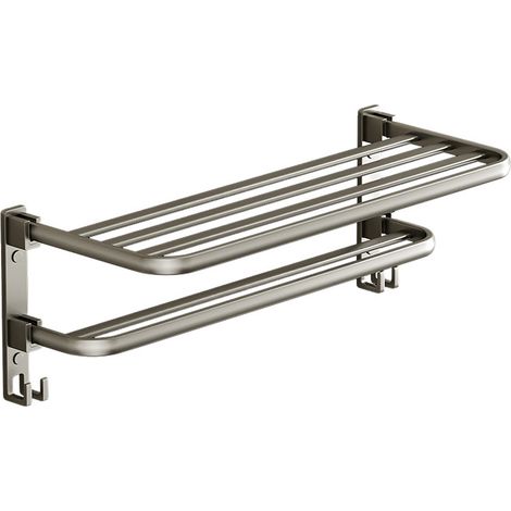 Porte serviettes salle de bains, Murale, Perçage ou Auto-Adhésif, Pliable, Aluminium antirouille, pour Salle de Bain, Gris (1/5)