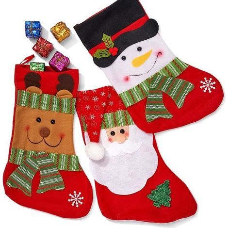 Vintage Christmas Stockings - Set of 3 - Red Non-Woven - Home Decor