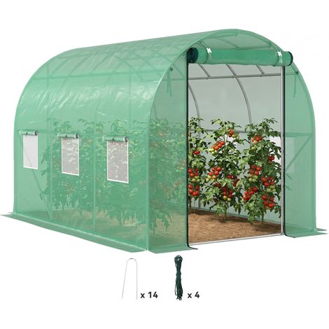 Polytunnel Gewächshaus mit Kunststoff-Abdeckung und Stahlrahmen, begehbares Gewächshauszelt mit Rolltüren, Grün