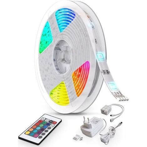 10 m lange LED-Lichtleiste für den Innenbereich, dimmbar, 300 LEDs, Farbwechsel, inklusive Fernbedienung und 230-V-Transformator, Schutzart IP20 (1/5)