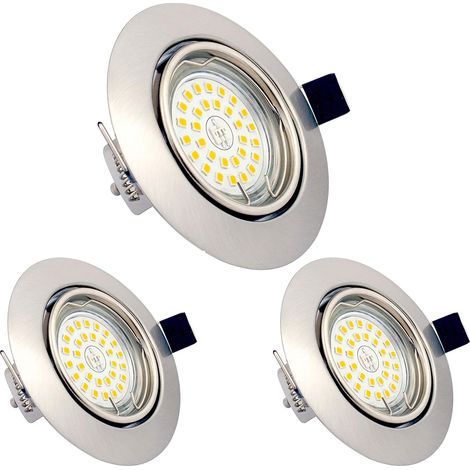 Lot de 3 Spots LED Encastrables Orientables Dimmables, GU10, 5W, Blanc Chaud 3000K, 230V, IP23, éclairage plafond LED intérieur pour Salon Cuisine Couloir (1/4)