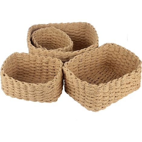 Lot de 4 paniers de rangement en corde de papier tressé, paniers empilables, pour salle de bain, chambre d'enfant, table à langer (1/5)