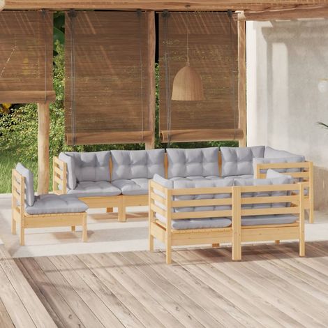 Juego de muebles de jardín 8 pzas y cojines madera maciza pino vidaXL (1/5)
