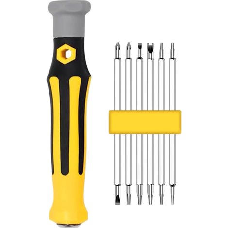 12 Tournevis avec Manche Ergonomique Embouts, Plat, Croix, Tri Aile, Triangulaire, U Acier Carbone Résistant