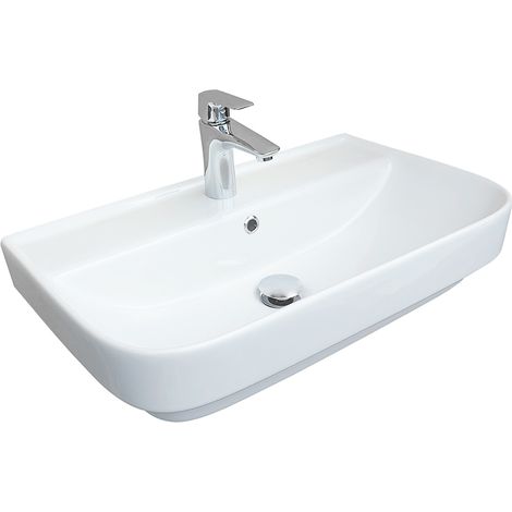 Belvit Flora Slim Waschbecken 55cm Waschbecken Slim Waschtisch Überlauf Spülbecken Keramik Hängewaschbecken 55cm (1/5)