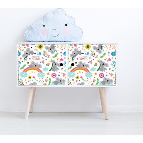 Sticker meuble pour enfant koalas sur un lit arc-en-ciel 40 x 60 cm (1/5)