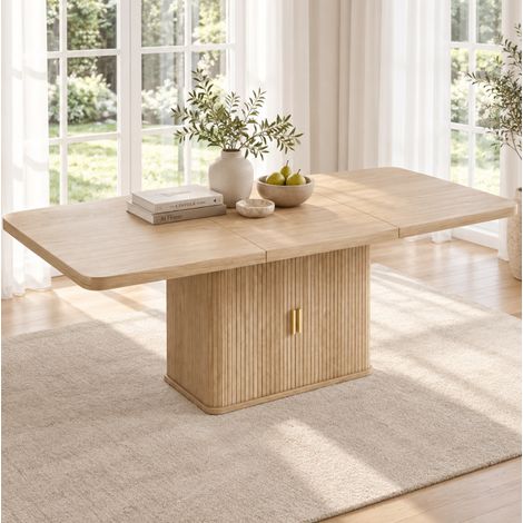 Ausziehbarer Esstisch 150/200 x 90 x 75 cm MDF Eiche mit Stauraum – MEUBLIV (1/5)