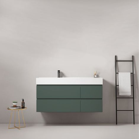 Mobile bagno sospeso 120 cm Verde Comodoro Lavabo a Sinistra in Resina Senza Specchio - Fiji Paint (1/4)
