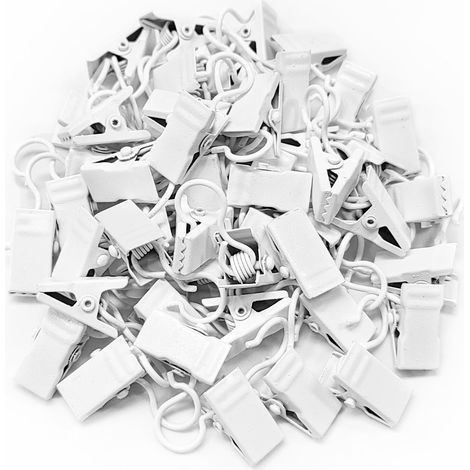 50Pcs Pinces à Rideaux, Pinces à Rideaux avec Crochets Pinces en Métal pour Rideaux Pinces à Rideaux de Douche Cintres Légers Supports de Fil pour Décorations de Maison Rideau de Douche Décors (Blanc) (1/5)