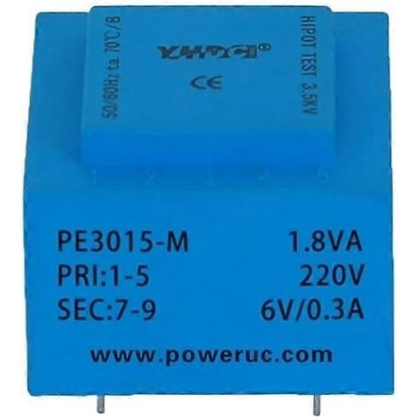 Transformateur pour montage sur circuit imprimé 1,8 VA 230 V à 6 V, encapsulé, isolé pour plus de sécurité, soudure facile sur circuit imprimé (1/3)