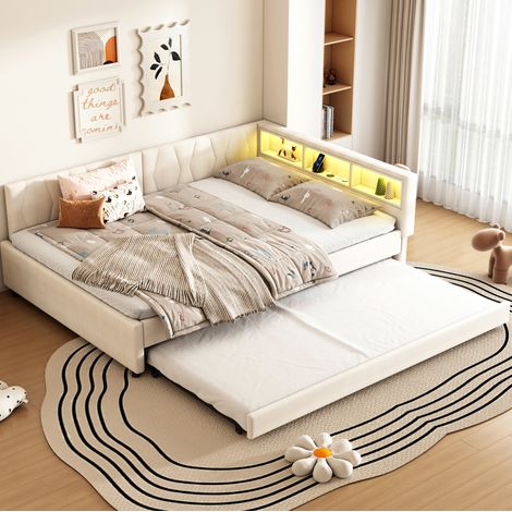 Letto daybed estraibile LED USB lino 140x200 OKMYHOME (1/5)