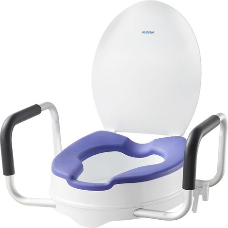 Rehausseur WC Adulte avec Accoudoirs et Couvercle, Siège de Toilette Surélevé 10 cm, Rehausseur Toilette Adulte avec Poignées Rembourrées, Charge 200 kg, Toilette Post Opératoire (N1FYT16) (1/5)