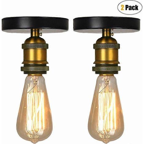 Lot de 2 plafonniers industriels avec douilles métalliques E27, style Edison, laiton antique (1/5)
