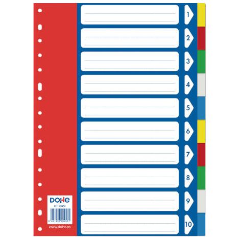 SEPARADORES POLIPROPILENO 10 POSICIONES 5 COLORES A4 225X300 DOHE 90458