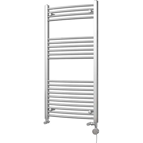 Zennor - Chrome Dual Fuel Towel Rail H1200mm x W600mm Thermostatic - Curved (1/3)