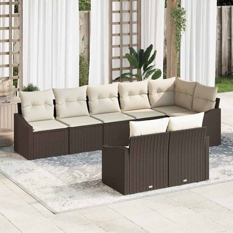 Gartensofa-set mit Kissen 8 pcs Braun und Weiß Poly-Rattan (1/5)