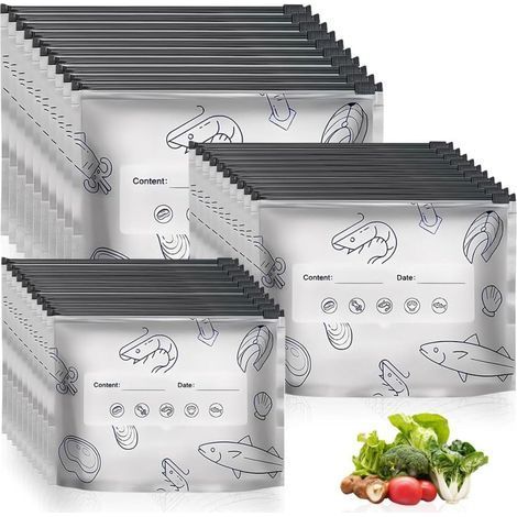 30 Pièces Sac De Conservation Alimentaire Reutilisable En Aluminium Avec Fermeture Éclair, Sac Congelation Zip, Poche Alimentaire Debout, Sachet Nourriture Légume, Fruit, Fruits De Mer, Viande (1/4)