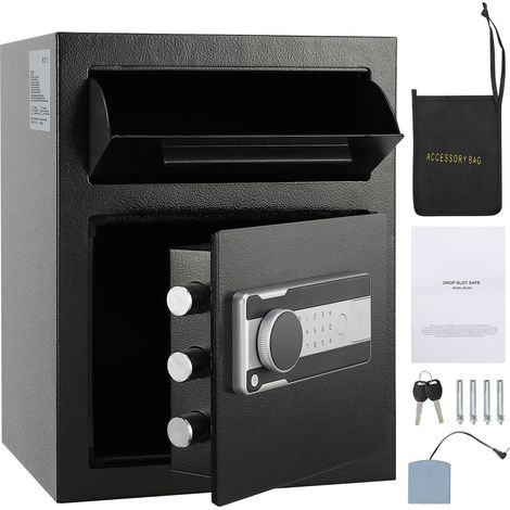 Coffre-fort de dépôt 1,7 cub avec fente de dépôt, serrure électronique à code et 2 clés d'urgence, dimensions 45x35x35 cm, idéal pour espèces, courrier à domicile, hôtel, bureau. (1/5)