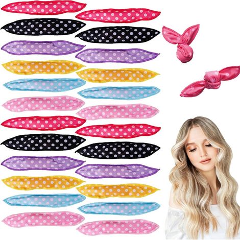 Lot de 24 bigoudis - Bande à friser - Rouleaux - Bigoudis en éponge - Boucles sans chaleur - Effet naturel - Accessoires de coiffure rétro à pois - Boucles souples - Pour cheveux longs et courts - 21 (1/5)