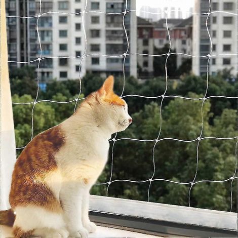 Filet de sécurité pour chat, filet de protection pour chat, filet transparent de haute qualité sans perçage pour balcons, fenêtres, escaliers et terrasses - 3 x 8 m (1/4)