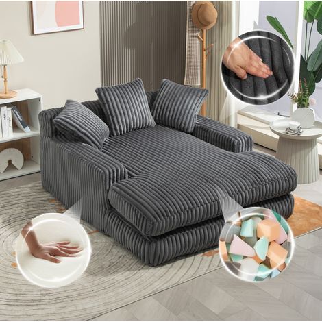 Sillón chaise longue 125x155x63 cm de terciopelo canalé gris oscuro, moderno para salón, FloraGrace (1/5)