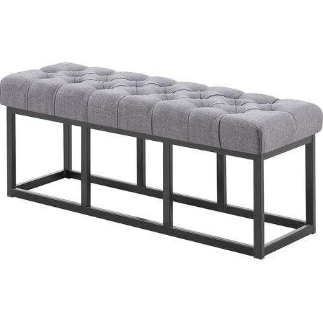 Banc capitonné rembourré 120 cm tissu gris foncé avec structure métal noir design contemporain 100008521 (1/5)