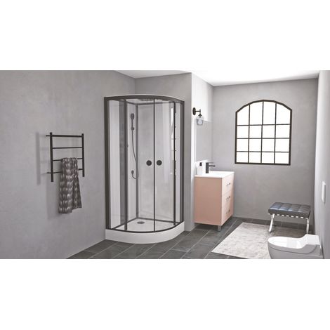 ONDEE - Bañera de hidromasaje NOGEA - Sin silicona - Negro mate - En kit - 1/4 Circulo 90cm (1/4)