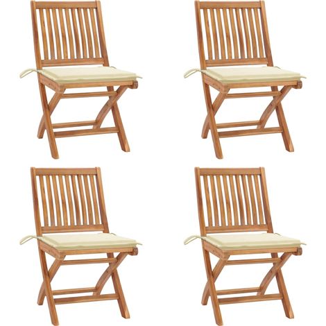 Lot de 4 Chaises pliables de jardin avec coussins,Fauteuils d'extérieur Teck solide -TF62520 (1/5)