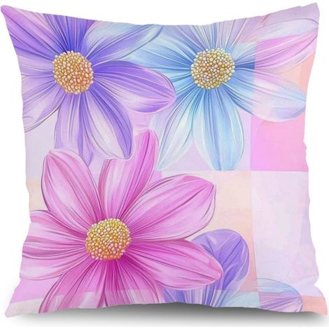 Housse de coussin floral bleu rose jaune, décoration maison rustique,40×40cm (1/5)