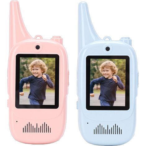Radio vidéo bidirectionnelle 1280x720, interphone longue portée rechargeable avec écran HD, caméra et 4 effets vocaux pour les jeux en extérieur, le camping et les voyages. (1/5)