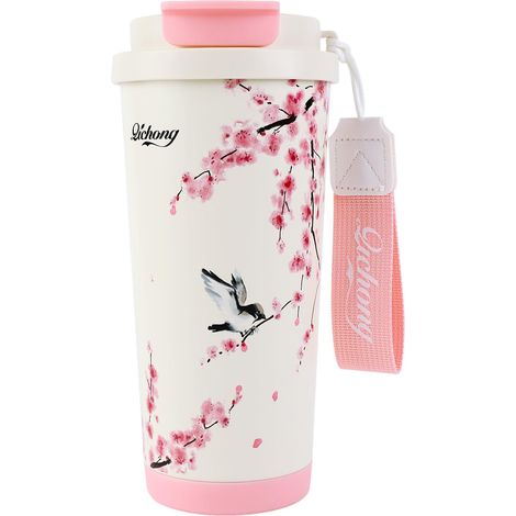 Tasse a Cafe Themos Isotheme,Mug Isotheme 500ml,Themos avec Couvecle Étanche,Double paoi en acie Inoxydable Tasses à café Avec paille pliable,pou Café Chaud et Foid, Lait et Thé (1/3)