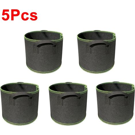 (5 sacs de culture verts de 7 gallons (35 x 28 cm) pour légumes, fleurs et plantes. Sacs de culture épais en tissu non tissé avec poignées et aération. (1/4)