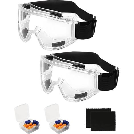 Lunettes de Protection Anti-buée, Lot de 2 Lunette Protection, Lunettes de Sécurité Anti-rayures, Aérées, Bandeau Réglable, pour Bricolage, Travaux (1/4)