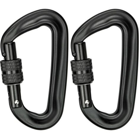 Set di 2 moschettoni di bloccaggio a D in alluminio resistente da 12 kN (1200 kg) per amache, altalene da yoga, campeggio, portachiavi e lucchetti per cani. (1/4)