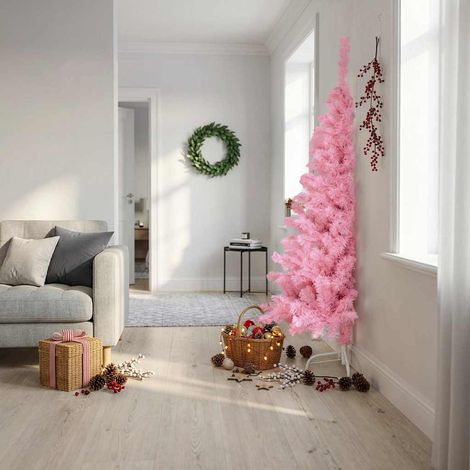 vidaXL Artificial Half Christmas Tree with Stand Pink 180 cm PVC (1/5)