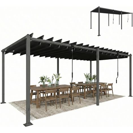 Outsunny – Pergola bioclimatique 5,7x3m – Toit à lames orientables 0-90° – Protection solaire UPF50+ – Structure en aluminium robuste – Gris foncé (1/5)
