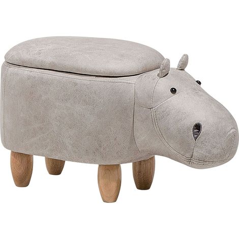 Tierhocker mit Stauraum HIPPO Kunstleder Hellgrau (1/5)