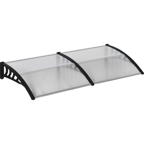 Marquesina para puerta de entrada 200 x 96 x 27 cm en policarbonato transparente y aluminio negro (1/5)