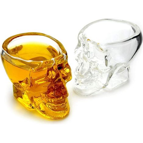 Lot de 2 Verres à Shot Crâne 60ml, Verre Épais 4mm, Tasse à Liqueur Design Gothique (1/3)