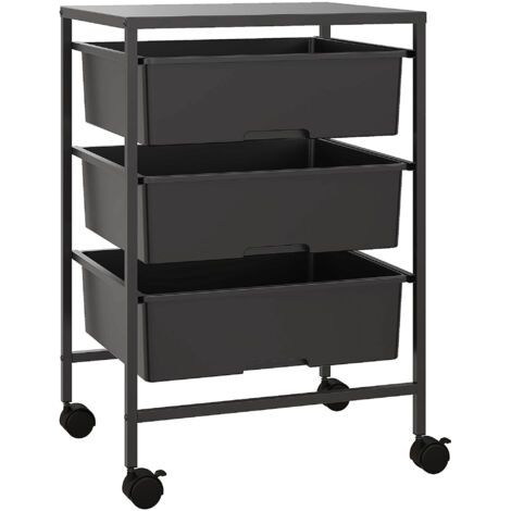 Table d'appoint à roulettes, 3 paniers de transport et de rangement, desserte de cuisine, 40,8 cm (L) x 33,5 cm (l) x 60,5 cm (H), noire