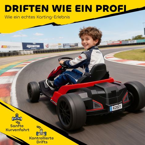 Go-Kart électrique 24V, mode drift, siège réglable, harnais 5 points, musique et klaxon, rouge, pour enfants 6-12 ans (1/5)