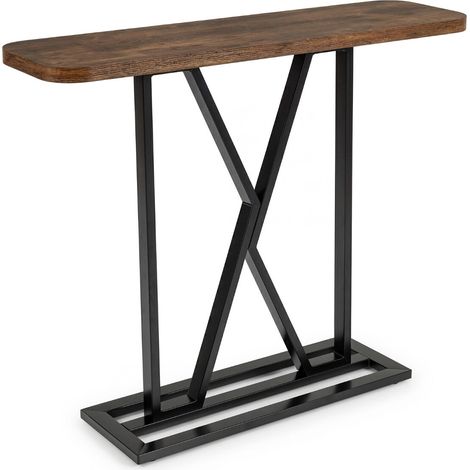 Table console 100 cm, table d'entrée rectangulaire avec cadre métallique géométrique - marron rustique (1/5)
